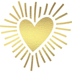 goldenes Herz mit strahlen, transparenter Hintergrund  - obrazy, fototapety, plakaty
