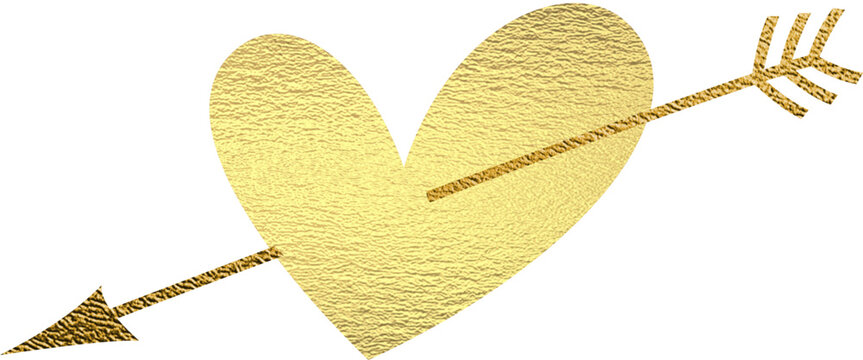 goldenes Herz mit Pfeil mit transparentem Hintergrund 