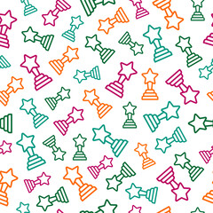 Seamless pattern with colorful outline trophy