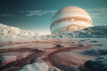 Icy landscape planet. Space frost cosmic earth view. Generate ai