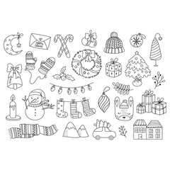 Christmas element collection hand drawn coloring
