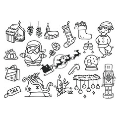 Hand drawn christmas symbol set of coloring
