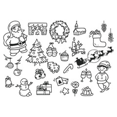 Cute hand-drawn christmas pattern with different elements
