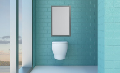 Fototapeta na wymiar Clean and fresh bathroom with natural light. 3D rendering..Mockup. Empty paintings