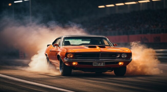 sports car doing burnout on the track, car close-up, super car on the road, car moving on the track, car in motion, fast driving car