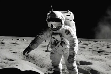 Astronaut communicates from moon's surface. Generative AI