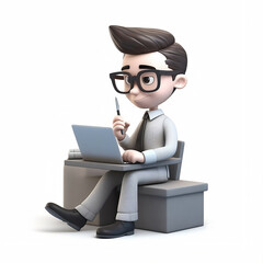 business man sitting on workspace 3D character