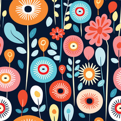 Naklejka premium Colorful flowers and leaves background seamless vector pattern with energetic feeling and composition visually stimulating look and intricate details