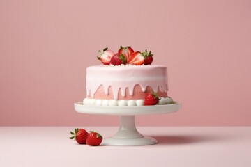Strawberry cake for birthday cake,dessert food concept and for presentation advertising premium menu in cafe and  restaurant,with copy space.