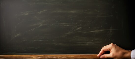 Writing by hand on a blackboard in a classroom With copyspace for text