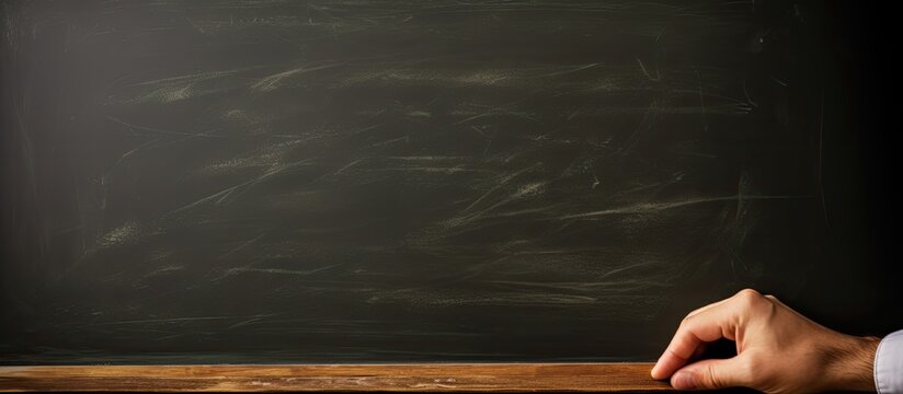 Writing by hand on a blackboard in a classroom With copyspace for text