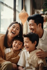 Obraz premium Close-Up of Joyful South East Asian Family on Couch