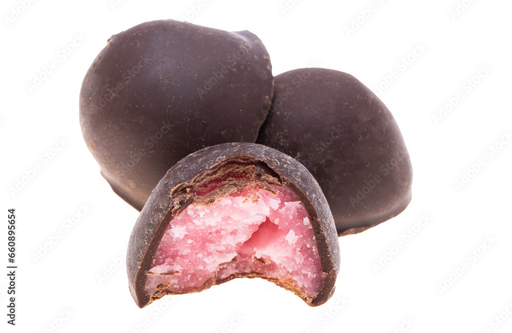 Poster chocolate candy with pink filling