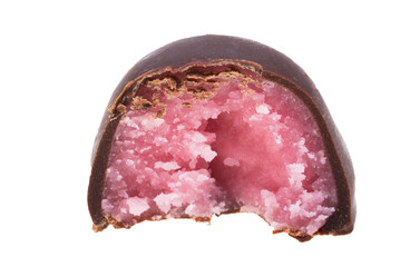 chocolate candy with pink filling
