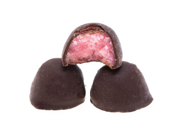 chocolate candy with pink filling