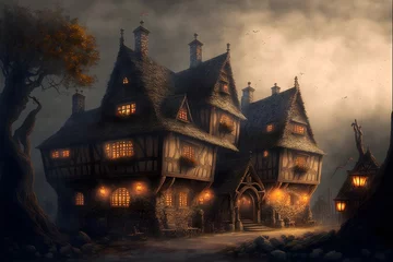 Fotobehang medieval building tavern inn fantasy illustration epic high definition detailed  © Michelle