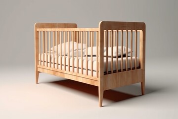 Isolated wooden cot bed. 3D rendering. Generative AI