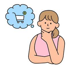Woman thinking about shopping. simple vector illustration.