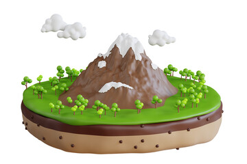 Mountain 3d illustration. 3d illustration of snowy mountain. Ice peak mountain with green meadows at foothills