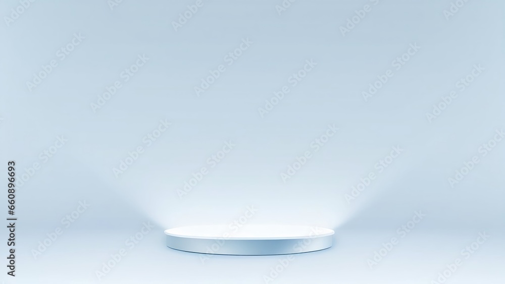 Aufkleber podium of an round shape against a light blue wall with beautiful backlighting. trendy modern backgr