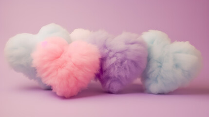 Fototapeta na wymiar Set of fluffy heart cloud. White, blue, pink and purple color.