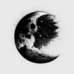 very simple monochrome vector illustration of the moon black and white 