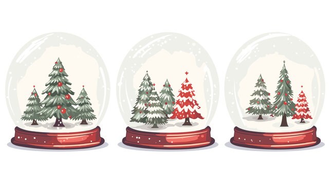 simple illustration set, christmas snowglobe isolated on white background. Christmas snowglobe with christmas tree and other decorations.