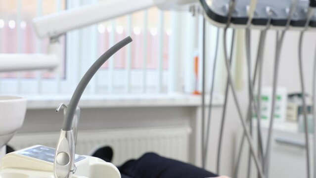 Close-up view of dental equipment in clinic. Concept of dentistry treatment and orthodontics