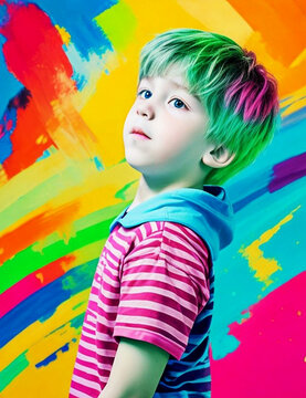 A boy celebrates with a burst of color boom.