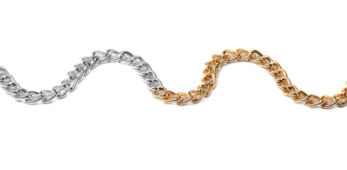 One metal chain isolated on white. Luxury jewelry