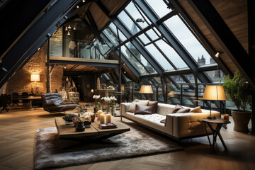 view inside modern luxury attic loft apartment 
