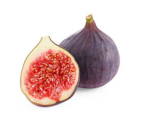 Whole and cut ripe figs isolated on white