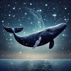 Fototapeta premium Big whale flying in the starry sky