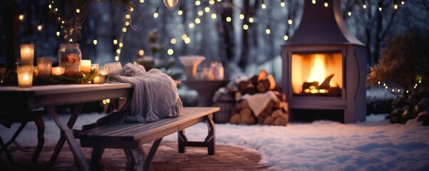 blurred garden party background on cozy winter day