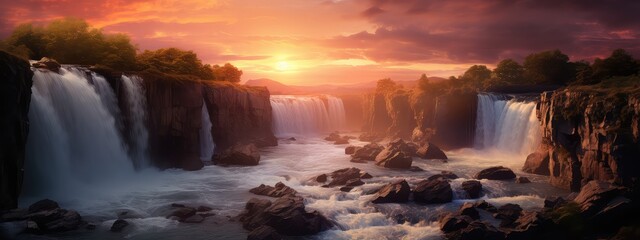 Raw power of a waterfall photo realistic illustration - Generative AI.