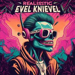 Evel Knievel - A Poster Of A Man With A Skull Wearing Sunglasses And Headphones