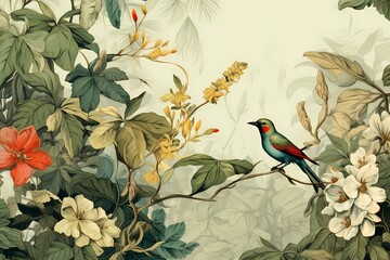 Bird on a branch of a tropical garden 