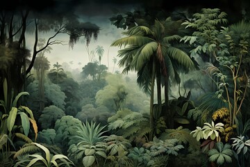Dark green tropical landscape