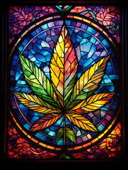 Cannabis - A Stained Glass Window With A Leaf