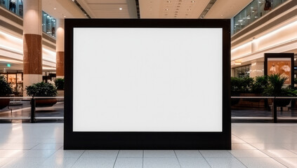 Mockup with background in shopping centre gallery, digital media blank black and white screen modern panel signboard for advertisement design, digital - obrazy, fototapety, plakaty