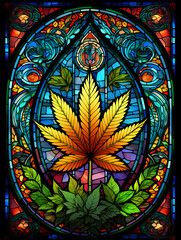 Cannabis - A Stained Glass Window With A Leaf