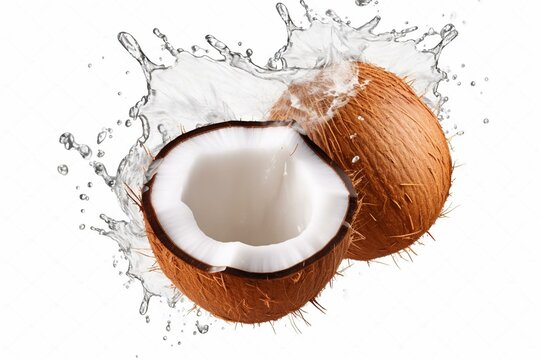 Fresh Coconut With Waterdrop On Transparent Background. Generative AI