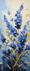 Original oil painting of blue hydrangea flowers on canvas.