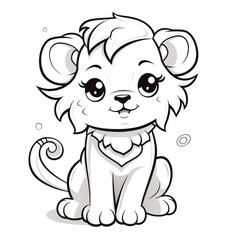 Fototapeta premium Lion cute kawaii style design for t-shirt isolated on white background