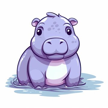 Hippo cute kawaii style design for t-shirt isolated on white background