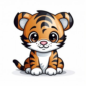 Tiger cute kawaii style design for t-shirt isolated on white background