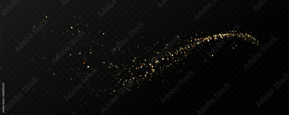 Poster christmas light effect, sparkling magic dust particles.a trail of golden particles. a trail of stard