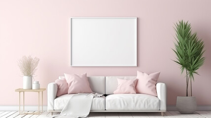 Mockup frame in interior background room in light pastel.
