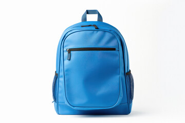 Blue color school bag on white background.