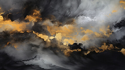 Fototapeta premium Gold and black paint on the canvas.